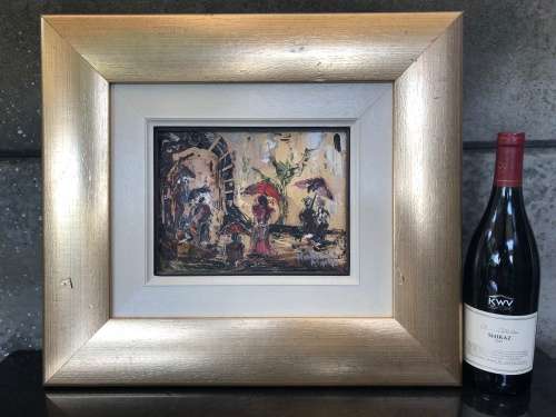 WOW !! NICHOLAS PRINSLOO (b 1972). RENOWNED SA ARTIST ORIGINAL OIL (PALETTE) ON BOARD - FRAMED