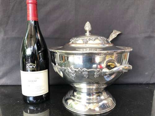 WOW !!! STUNNING LARGE SILVER PLATED TUREEN BY SERANCO WITH ANTIQUE SERVING SPOON