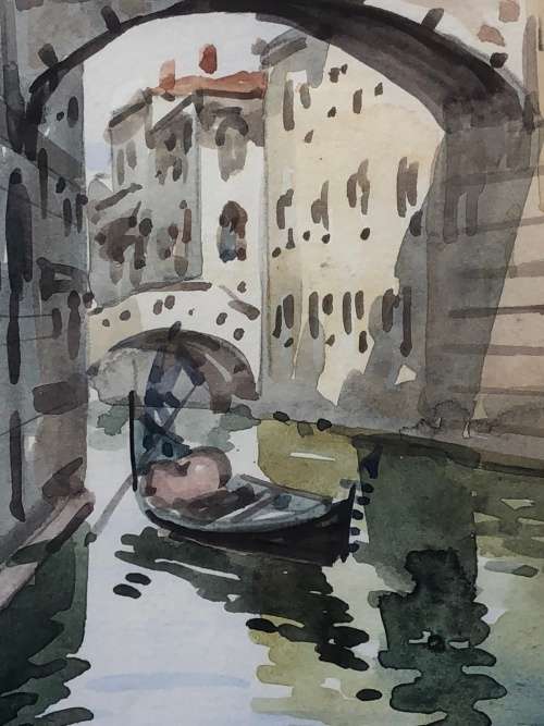 T Orsini - Original Contemporary Watercolour, Under the Bridge of Sighs, Venice -Signed