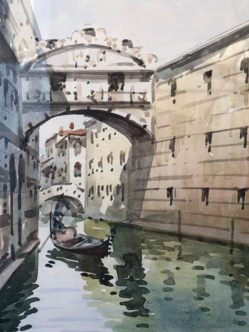 T Orsini - Original Contemporary Watercolour, Under the Bridge of Sighs, Venice -Signed