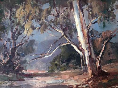 WOW !!! JOHAN OLDERT (1912-1984) FRAME OIL ON BOARD - BLUEGUM TREES - INVESTMENT ART