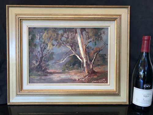 WOW !!! JOHAN OLDERT (1912-1984) FRAME OIL ON BOARD - BLUEGUM TREES - INVESTMENT ART