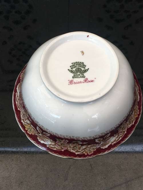 Stunning c1940s "BRIAR ROSE" Tuscan Fine Bone China Red & Gold Gilt Sugar Bowl