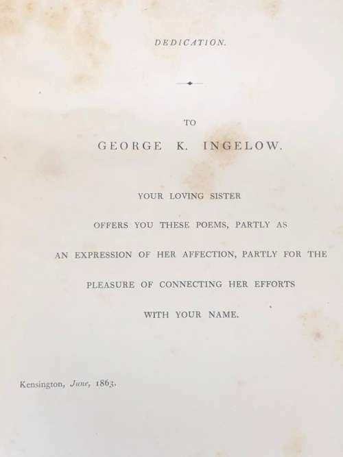 ANTIQUE HARDCOVER GILT EDGED LEATHER BOUND AND RIBBED BOOK - POEMS BY JEAN INGELOW 1867