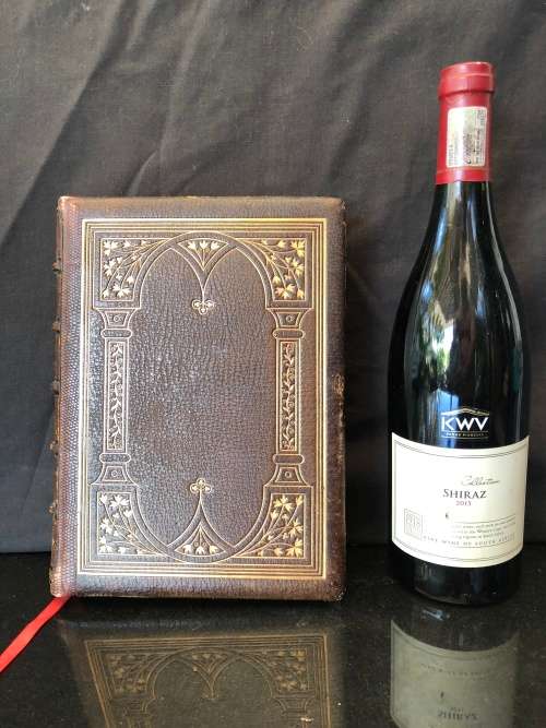 ANTIQUE HARDCOVER GILT EDGED LEATHER BOUND AND RIBBED BOOK - POEMS BY JEAN INGELOW 1867