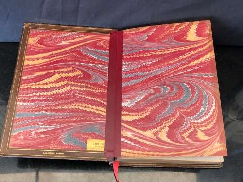 ANTIQUE HARDCOVER GILT EDGED LEATHER BOUND AND RIBBED BOOK - POEMS BY JEAN INGELOW 1867