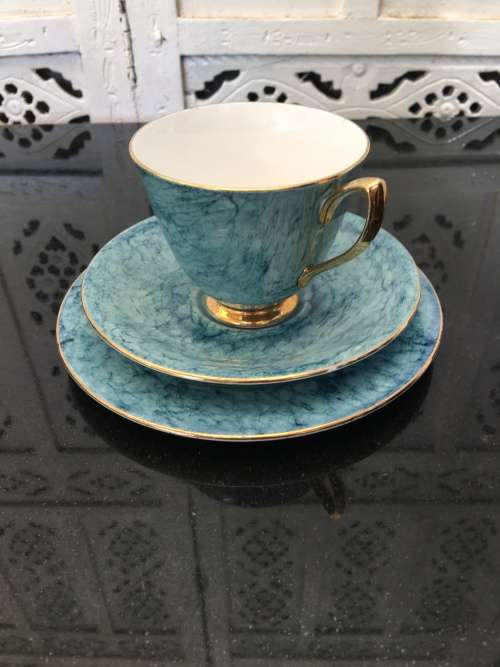 Wow!!! Collectors Rare  c1950s  Royal Albert Gossamer,Blue & Gold Gilt, Smooth Shape. Std Size.