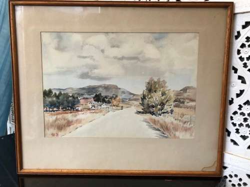 WOW !! STUNNING OLD JOHN FRY ORIGINAL WATERCOLOR LANDSCAPE PAINTING DATED MAY 1950