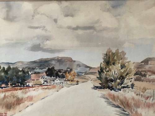 WOW !! STUNNING OLD JOHN FRY ORIGINAL WATERCOLOR LANDSCAPE PAINTING DATED MAY 1950