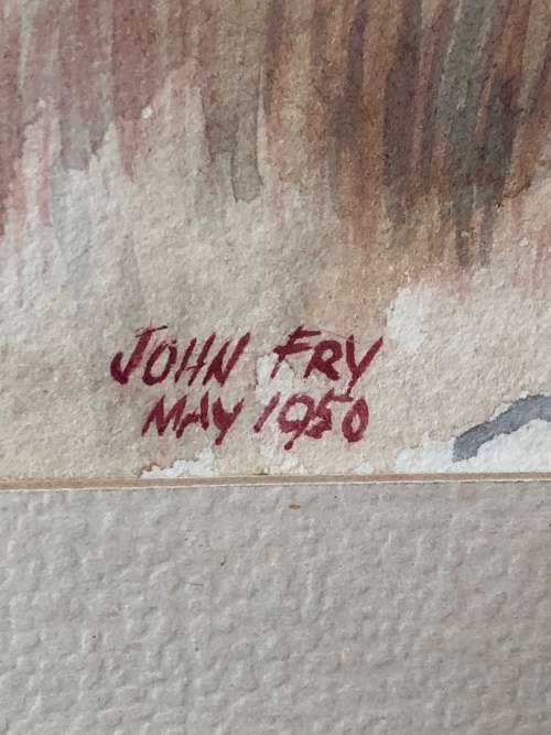 WOW !! STUNNING OLD JOHN FRY ORIGINAL WATERCOLOR LANDSCAPE PAINTING DATED MAY 1950