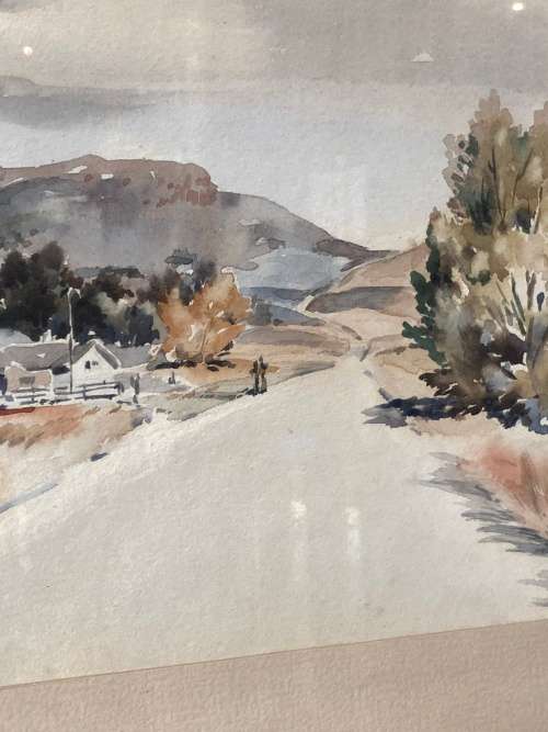WOW !! STUNNING OLD JOHN FRY ORIGINAL WATERCOLOR LANDSCAPE PAINTING DATED MAY 1950