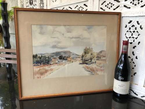 WOW !! STUNNING OLD JOHN FRY ORIGINAL WATERCOLOR LANDSCAPE PAINTING DATED MAY 1950