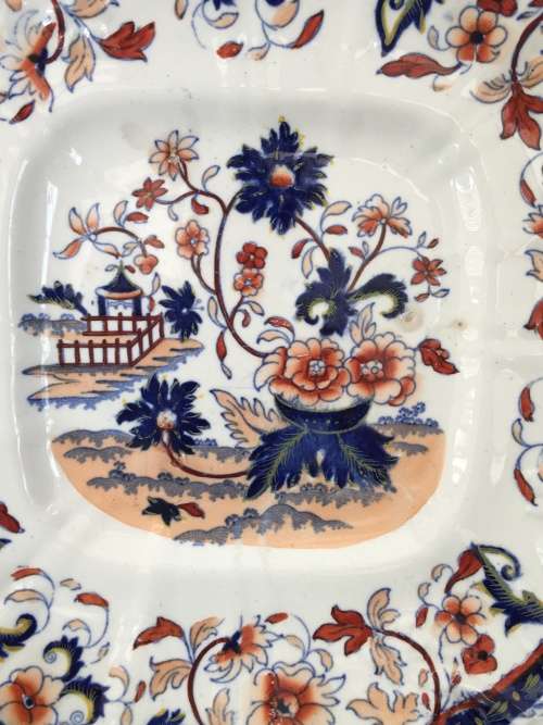 Ultra Rare Antique Meissens Hand Painted Imari Raised double handle serving Cake Plate.