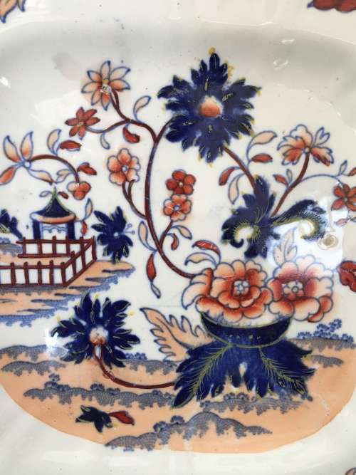 Ultra Rare Antique Meissens Hand Painted Imari Raised double handle serving Cake Plate.