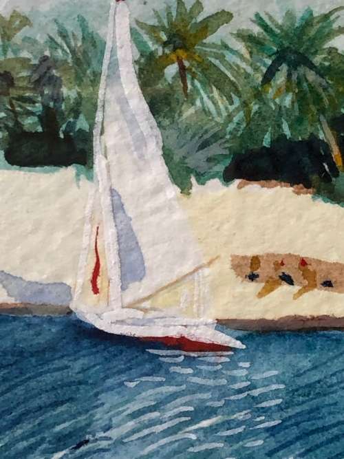 WOW !!! BEAUTIFUL FRAMED WATERCOLOR OF BOATS MOORED ON A BEACH SIGNED JOHN'O ASWAN 1994