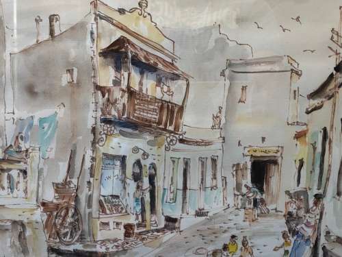 DAVID BOTHA (1921 - 1995) INVESTMENT ART !!! FAMOUS SA ARTIST ORIGINAL WATERCOLOR - DISTRICT SIX