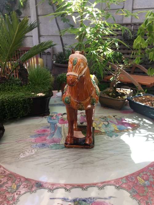 Beautiful Vintage Hand Made Chinese Tang Sancai Glazed Horse. Makers Seal On Base