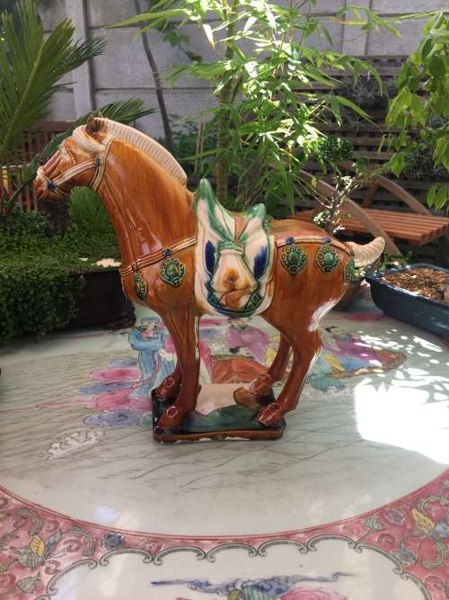 Beautiful Vintage Hand Made Chinese Tang Sancai Glazed Horse. Makers Seal On Base