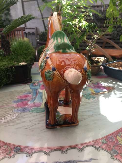 Beautiful Vintage Hand Made Chinese Tang Sancai Glazed Horse. Makers Seal On Base
