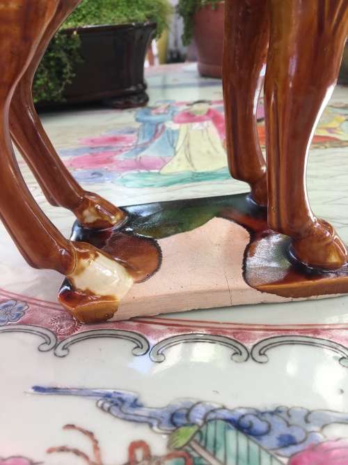 Beautiful Vintage Hand Made Chinese Tang Sancai Glazed Horse. Makers Seal On Base