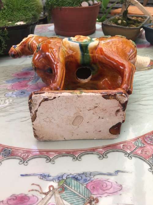 Beautiful Vintage Hand Made Chinese Tang Sancai Glazed Horse. Makers Seal On Base