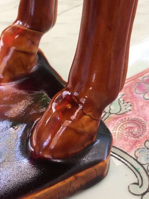 Beautiful Vintage Hand Made Chinese Tang Sancai Glazed Horse. Makers Seal On Base