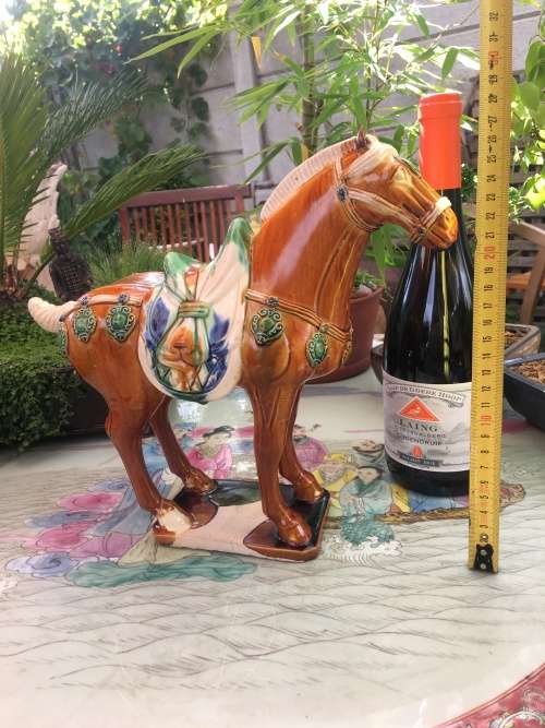 Beautiful Vintage Hand Made Chinese Tang Sancai Glazed Horse. Makers Seal On Base