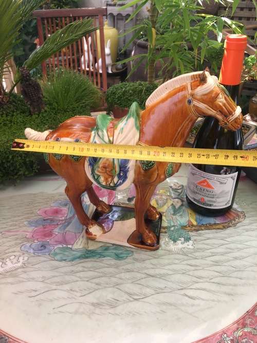 Beautiful Vintage Hand Made Chinese Tang Sancai Glazed Horse. Makers Seal On Base