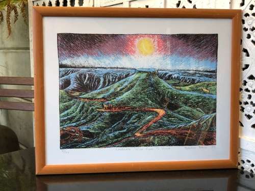 MZUZILE MDUDUZI XAKAZA - SA ARTIST - LIMITED EDITION 4/30 - LANDSCAPE WITH ROAD TO VUMA - FRAMED