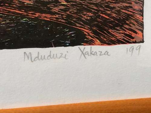 MZUZILE MDUDUZI XAKAZA - SA ARTIST - LIMITED EDITION 4/30 - LANDSCAPE WITH ROAD TO VUMA - FRAMED