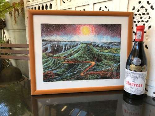 MZUZILE MDUDUZI XAKAZA - SA ARTIST - LIMITED EDITION 4/30 - LANDSCAPE WITH ROAD TO VUMA - FRAMED