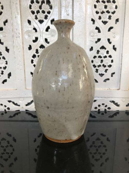 INVESTMENT ART - ANDREW WALFORD (1942 - ) A STONEWARE VASE WITH IRON AND COBALT DESIGN - SIGNED