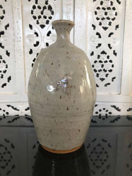 INVESTMENT ART - ANDREW WALFORD (1942 - ) A STONEWARE VASE WITH IRON AND COBALT DESIGN - SIGNED