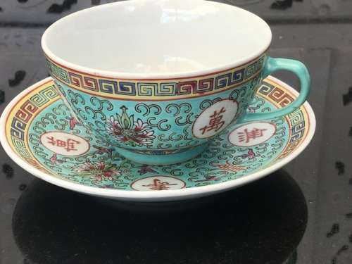 Stunning Vintage c1970s Zhongguo Zhi Zao Green Enamel Hand Painted Large Sugar Pot & Lid  500ml