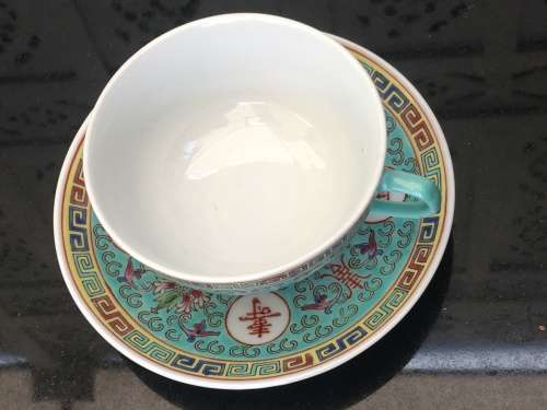 Stunning Vintage c1970s Zhongguo Zhi Zao Green Enamel Hand Painted Large Sugar Pot & Lid  500ml