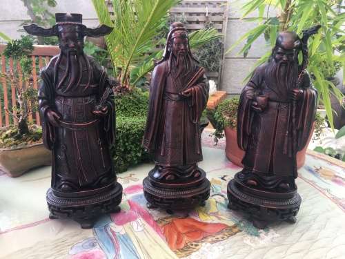 Vintage Sanxing Chinese Resin Hand Carved Figurine Set Three Deities Fu Lu Shou.