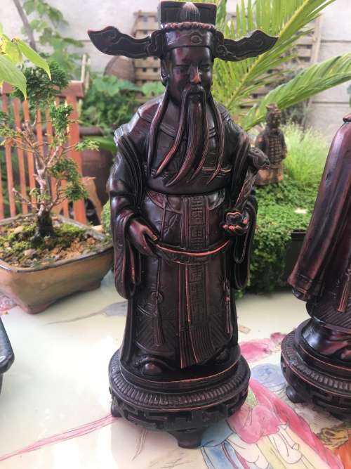 Vintage Sanxing Chinese Resin Hand Carved Figurine Set Three Deities Fu Lu Shou.