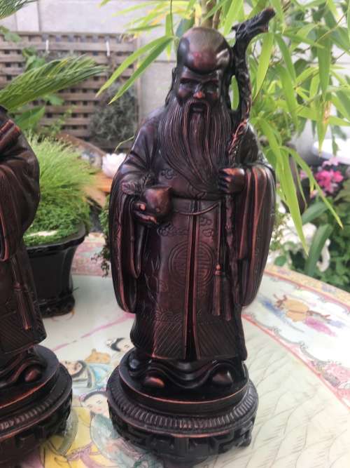 Vintage Sanxing Chinese Resin Hand Carved Figurine Set Three Deities Fu Lu Shou.