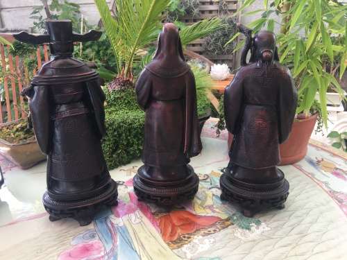 Vintage Sanxing Chinese Resin Hand Carved Figurine Set Three Deities Fu Lu Shou.