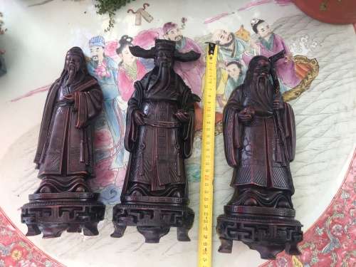 Vintage Sanxing Chinese Resin Hand Carved Figurine Set Three Deities Fu Lu Shou.