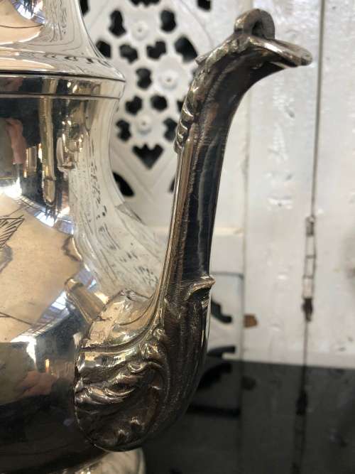 WOW !!! GORGEOUS VINTAGE SILVER PLATED TEA SET ON A SILVER PLATED TWIN HANDLED TRAY