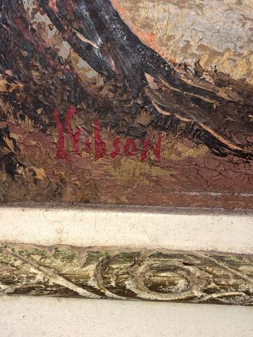 WOW !!! STUNNING OIL ON BOARD LANDSCAPE PAINTING IN A CLASSIC VINTAGE FRAME -SIGNED GIBSON