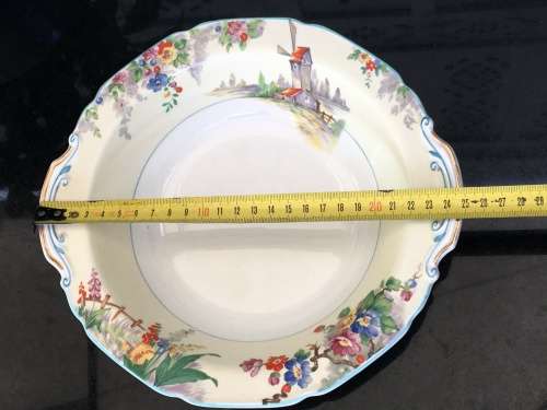 Discontinuid Art Deco Landscape & Flowers Salad Bowl "The Old Mill" By Grindley Tunstall England