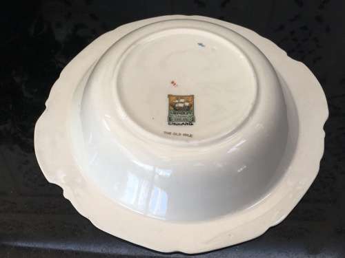 Discontinuid Art Deco Landscape & Flowers Salad Bowl "The Old Mill" By Grindley Tunstall England