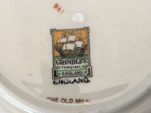 Discontinuid Art Deco Landscape & Flowers Salad Bowl "The Old Mill" By Grindley Tunstall England