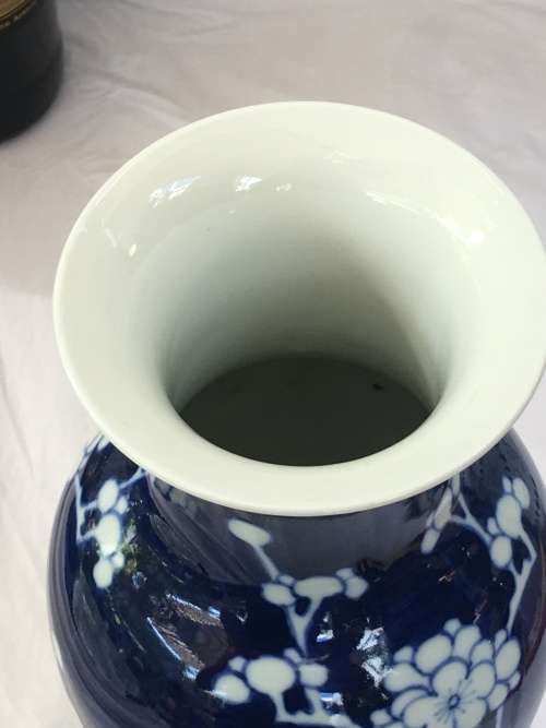 Absolutely Beautiful Hand Painted 26 cm Tall Chinese Kangxi Double Blue Ring Prunus Baluster Vase.