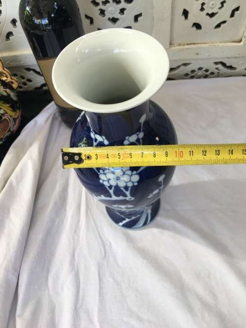Absolutely Beautiful Hand Painted 26 cm Tall Chinese Kangxi Double Blue Ring Prunus Baluster Vase.