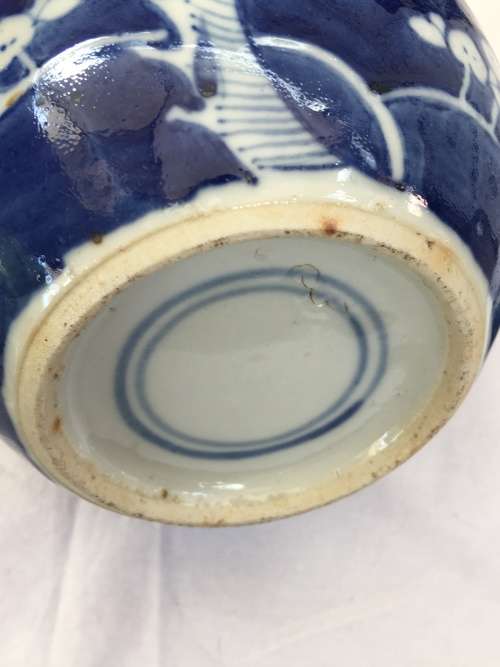 Absolutely Beautiful Old Hand Painted  Chinese Kangxi Double Blue Ring Prunus Ginger Jar.