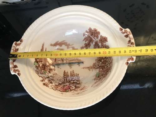 Discontinued Mid 1900s "Castle On The Lake" Brown Salad Bowl, By Johnsons brother England