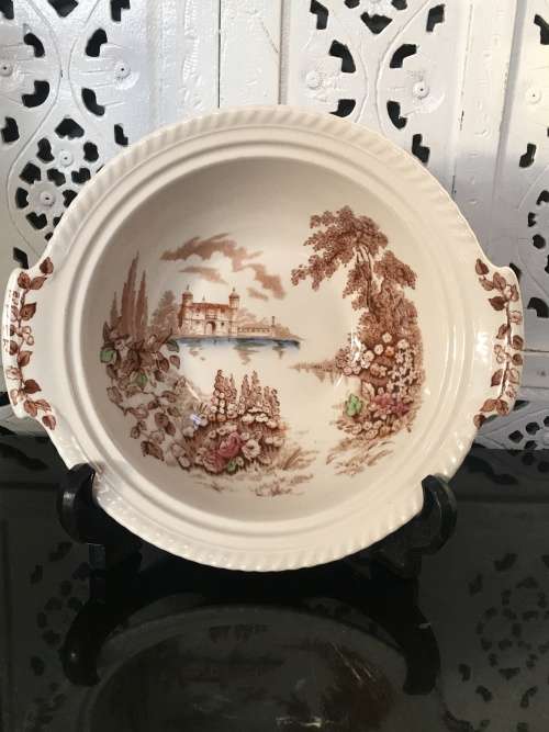 Discontinued Mid 1900s "Castle On The Lake" Brown Salad Bowl, By Johnsons brother England